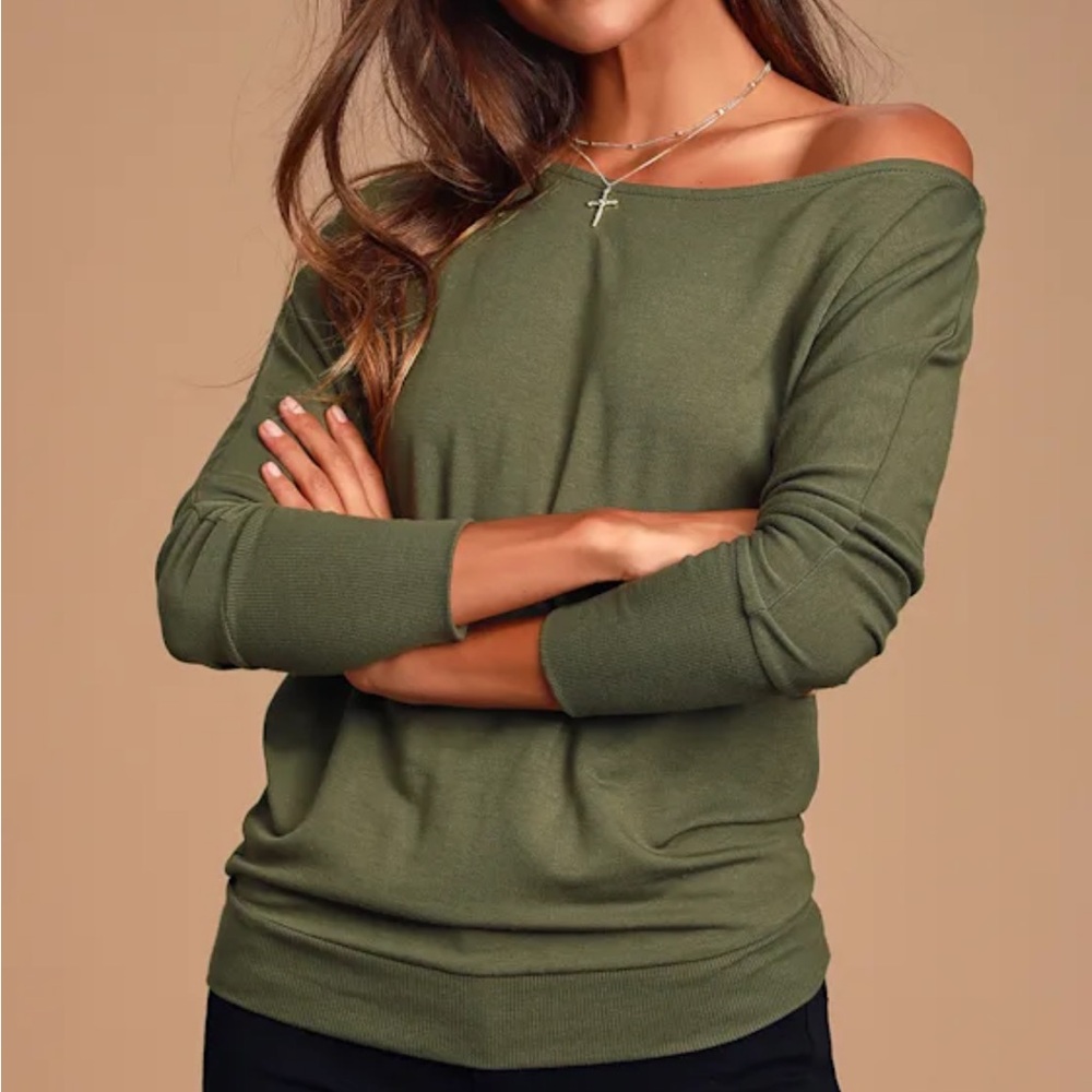 Lulu's Forest Green Off-Shoulder Sweater